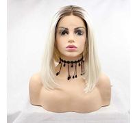 Xiweiya Perruques synthétiques blondes ombrées avec dentelle frontale - Perruque synthétique blonde courte et raide pour femme - Fibre résistante à la chaleur