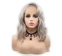 Xiweiya Perruques synthétiques gris argenté de 35,6 cm avec dentelle frontale, courts et bouclés, en fibre résistante à la chaleur, pour femme