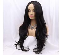 Xiweiya Perruques synthétiques longues ondulées noires n°2 pour femme avec raie au milieu - Cheveux bruns - 33 x 7,6 cm - Dentelle résistante à la chaleur - Demi-attachée à la main - 61 cm