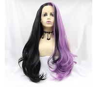 Xiweiya Perruques synthétiques mi-violettes et noires avec dentelle frontale pour femme, perruque longue ondulée, couleur piano résistante à la chaleur, demi-perruques