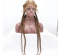 xiweiya Perruques tressées marron clair de 91,4 cm, 4 tresses hollandaises torsadées, perruque longue tressée à 360° avec cheveux de bébé, perruque tressée à la main, 91,4 cm