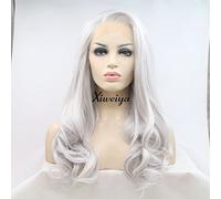 Xiweiya Platinum perruque côté partie du corps vague argent synthétique dentelle perruque avant femme Noël cosplay
