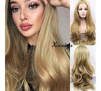 Xiweiya Plus profond Blond synthétique Lace Front Perruques Long ondulés perruque pour femme Cheveux gratuit Parting résistant à la chaleur Fibre longue perruque Blonde