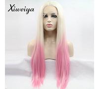 Xiweiya synthétique avant de lacet perruques avec fibre résistant à la chaleur ombrée blonde perruque rose perruque rouge perruques pour femme coiffure rose perruque filles 61cm