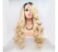 Xiwieya Long Blond ondulés perruque synthétique Perruque lace front ondulée avec foncé Root Fibre résistant à la chaleur pour femme
