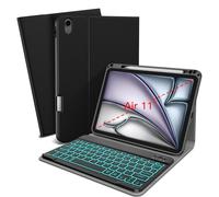 XIWMIX Étui avec clavier pour iPad Air 11" M3 2025/M2 2024, iPad Air 5e/4e génération (2022/2020 10,9"), clavier magnétique Bluetooth rétroéclairé 7 couleurs, amovible, noir