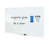 XIWODE Basics Tableau en verre effaçable à sec,Tableau Blanc Magnétique en Verre Effaçable à Sec 90 x 60 cm,Tableau Magnétique sans Cadre, Verre Trempé, pour Bureau École Restaurant Domicile