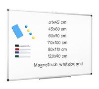 XIWODE Tableau blanc avec porte-stylos, tableau magnétique, inscriptible et magnétique, avec surface résistante aux rayures, 120 x 90 cm