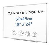 XIWODE Tableau Blanc Magnétique 60x45cm - Facile à nettoyer | Surface Aimantée Haute Puissance | Cadre Aluminium Professionnel | Avec Porte-Marqueurs et Kit de Fixation | Bureau | Maison | École