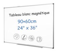 XIWODE Tableau Blanc Magnétique 60x90cm- Facile à nettoyer | Surface Aimantée Haute Puissance | Cadre Aluminium Professionnel | Avec Porte-Marqueurs et Kit de Fixation | Bureau | Maison | École