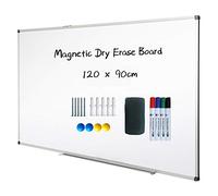 XIWODE Tableau blanc magnétique effaçable à sec - Fixation murale - 120 x 90 cm - Tableau blanc léger - Cadre en aluminium argenté avec surface en acier laqué