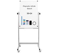 XIWODE Tableau Blanc Magnétique Mobile avec Support en Tube Carré Noir - Surface Effaçable à Sec Lisse, Roulettes 360° Verrouillables (Grey Mobile Dry Erase Board, 90×60cm)