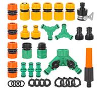 Xixara Kit de Raccord Tuyau D'arrosage Rapides, 1/2 Pouce Embout Tuyau Arrosage Ensemble, 35 Pièces Adaptateur Robinet Tuyau Arrosage Jardin, Accessoires Connecteur de Robinet avec Filetage