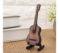 Xixian Mini Guitare en Bois avec Support pour Décoration D'Intérieur et | Instrument miniature en bois fabriqué à la main, ornement d’étagère de bureau, accent de salle d’amateur de musique, pièce