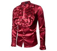 XIXIMAON Chemise à Volants Homme Slim Fit Chemise Médiévale Gothique Vintage Chemise Boutonnée à Manches Longues et Col Montant (Bordeaux, XXL)