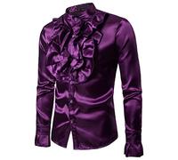 XIXIMAON Chemise à Volants Homme Slim Fit Chemise Médiévale Gothique Vintage Chemise Boutonnée à Manches Longues et Col Montant (Violet, XL)