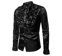XIXIMAON Chemise à Volants Homme Slim Fit Chemise Médiévale Gothique Vintage Chemise Boutonnée à Manches Longues et Col Montant (Noir, M)