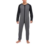 XIXIMAON Combinaison Pyjama Homme Manches Longues Grenouillère avec Boutons Jumpsuit Une Pièce Vêtement de Nuit Automne et Hiver Casual (Gris, XXL)
