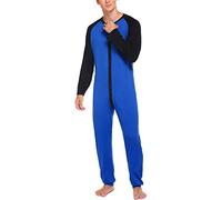 XIXIMAON Combinaison Pyjama Homme Manches Longues Grenouillère avec Boutons Jumpsuit Une Pièce Vêtement de Nuit Automne et Hiver Casual (Bleu, XL)