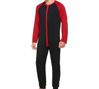XIXIMAON Combinaison Pyjama Homme Manches Longues Grenouillère avec Boutons Jumpsuit Une Pièce Vêtement de Nuit Automne et Hiver Casual (Noir, XXL)