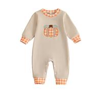 XIXIMAON Costume Halloween Bébé Tenue Mon Premier Halloween Combinaison Pyjama à Manches Longues Barboteuse Imprimé Fantôme/Citrouille Vêtement Garçon Fille Nouveau-né (Kaki Carreaux, 3-6 Months)