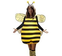 XIXIMAON Déguisement Abeille Adulte Enfant Costume d'Abeille 4 Pièces Robe Rayée + Ailes + Serre-Tête+ Bas Costumes Cosplay pour Halloween Carnaval Fête (B-Jaune, L)