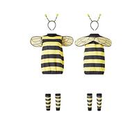 XIXIMAON Déguisement Abeille Adulte Enfant Costume d'Abeille 4 Pièces Robe Rayée + Ailes + Serre-Tête+ Bas Costumes Cosplay pour Halloween Carnaval Fête (Fille, 5-6 ans)