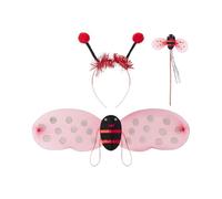 XIXIMAON Déguisement Abeille Bébé Fille Costume Coccinelle Enfant 3/4pcs Ailes Tutu Jupe Baguette Serre-Tête Tenue Halloween Carnaval Cosplay Fête (Standard, Taille Unique, Rouge 3 Pieces)