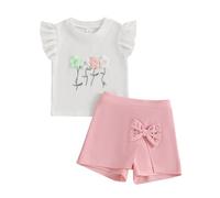 XIXIMAON Ensemble Bébé Fille Shorts Tee Shirt à Manches Courtes à Volants 2 Pièces Vêtements d'Eté Nouveau-né Fille 6 Mois - 4 Ans (Blanc 3D Floral, 12-18 Months)