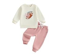 XIXIMAON Ensemble Bébé Fille Sweat-Shirt à Manches Longues + Pantalon de Jogging de Sport Vêtements d'automne et d'hiver 2 Pièces (Rose Rugby Nœud Papillon, 18-24 Months)