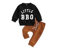 XIXIMAON Ensemble Bébé Garçon 2 Pièce Tenue de Frère Assortie Sweat + Pantalon Vêtements d'automne d'hiver Nouveau-né Garçon Ensemble Grand Frère et Petit Frère (Noir Little Bro, 0-3 Months)