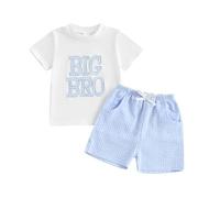 XIXIMAON Ensemble de vêtements assortis pour bébé garçon avec broderie Lil Bro T-shirt à manches courtes Big Brother Plaid Short 2 pièces nouveau-né été frère et sœur, bleu, 2-3 Years