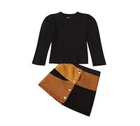 XIXIMAON Ensemble de Vêtements Bébé Fille Pull Col Montant à Manches Longues et Jupe Trapèze en Cuir 2Pcs Tenue Automne et Hiver Chic Enfant 1-5 Ans (B-Noir, 7-8 Ans)