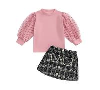 XIXIMAON Ensemble de Vêtements Bébé Fille Pull Col Montant à Manches Longues et Jupe Trapèze en Cuir 2Pcs Tenue Automne et Hiver Chic Enfant 1-5 Ans (Rose, 2-3 Ans)