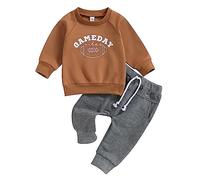 XIXIMAON Ensemble de Vêtements Bébé Garçon Imprimé Rugby 2Pcs Sweatshirt Manches Longues et Pantalon Jogging Tenue Automne et Hiver Survêtement Enfant (Brun, 6-12 Mois)