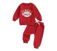 XIXIMAON Ensemble de Vêtements Bébé Garçon Imprimé Rugby 2Pcs Sweatshirt Manches Longues et Pantalon Jogging Tenue Automne et Hiver Survêtement Enfant (Rouge 2, 6-12 Mois)