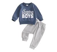 XIXIMAON Ensemble de Vêtements Bébé Garçon Imprimé Rugby 2Pcs Sweatshirt Manches Longues et Pantalon Jogging Tenue Automne et Hiver Survêtement Enfant (Bleu Gris, 12-18 Mois)
