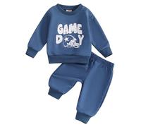 XIXIMAON Ensemble de Vêtements Bébé Garçon Imprimé Rugby 2Pcs Sweatshirt Manches Longues et Pantalon Jogging Tenue Automne et Hiver Survêtement Enfant (Bleu, 0-3 Mois)