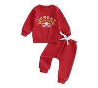 XIXIMAON Ensemble de Vêtements Bébé Garçon Imprimé Rugby 2Pcs Sweatshirt Manches Longues et Pantalon Jogging Tenue Automne et Hiver Survêtement Enfant (Rouge, 18-24 Mois)