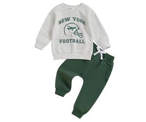 XIXIMAON Ensemble de Vêtements Bébé Garçon Imprimé Rugby 2Pcs Sweatshirt Manches Longues et Pantalon Jogging Tenue Automne et Hiver Survêtement Enfant (Gris Vert, 2-3 Ans)