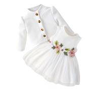 XIXIMAON Ensemble Robe et Cardigan pour Bébé Fille Robe Fleuri sans Manches Veste Manteaux à Manches Longues Tenues de Vêtements Automne Hiver (Blanc Robe Tutu Tulle, 3-6 Mois)