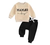 XIXIMAON Ensemble Survêtement Enfant Bébé Garçon 2pcs Sweat Pull + Pantalon Jogging Vêtement de Sport Blocs de Couleurs et Imprimé Lettres (Kaki Mamas Boy, 12-18 Mois)