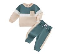 XIXIMAON Ensemble Survêtement Enfant Bébé Garçon 2pcs Sweat Pull + Pantalon Jogging Vêtement de Sport Blocs de Couleurs et Imprimé Lettres (Vert, 6-12 Mois)