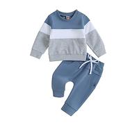 XIXIMAON Ensemble Survêtement Enfant Bébé Garçon 2pcs Sweat Pull + Pantalon Jogging Vêtement de Sport Blocs de Couleurs et Imprimé Lettres (Bleu Color Bloc, 6-12 Mois)