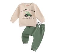 XIXIMAON Ensemble Vêtement Enfant Bébé Garçon 2pcs Sweat-Shirt Voiture +Pantalon Tenue de Printemps Automne Hiver (Kaki, 0-6 Mois)