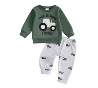 XIXIMAON Ensemble Vêtement Enfant Bébé Garçon 2pcs Sweat-Shirt Voiture +Pantalon Tenue de Printemps Automne Hiver (Vert Tracteur, 18-24 Mois)