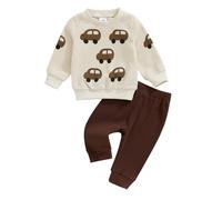 XIXIMAON Ensemble Vêtement Enfant Bébé Garçon 2pcs Sweat-Shirt Voiture +Pantalon Tenue de Printemps Automne Hiver (Ivoire, 0-6 Mois)