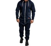 XIXIMAON Grenouillère Homme Pyjama Combinaison à Capuche Zippé Imprimé Camouflage Jumpsuit Manches Longues en Polaire Vêtement Une Pièce Hiver Chaud (t-Bleu Marine, XXL)