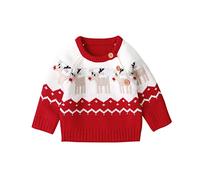 XIXIMAON Pull de Noël Bébé Fille Garçon Pullover à Manches Longues Pull Imprimé Renne Sweat Col Rond avec Boutons Christmas Sweater Hiver (Rouge, 6-12 Mois,90)