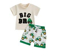 XIXIMAON Tenue d'été assortie pour bébé frère et sœur Lil Big Bro Tracteur Broderie Haut à manches courtes Short floral Ensemble nouveau-né garçon Dessin animé Vêtements, vert militaire, 18-24 mois